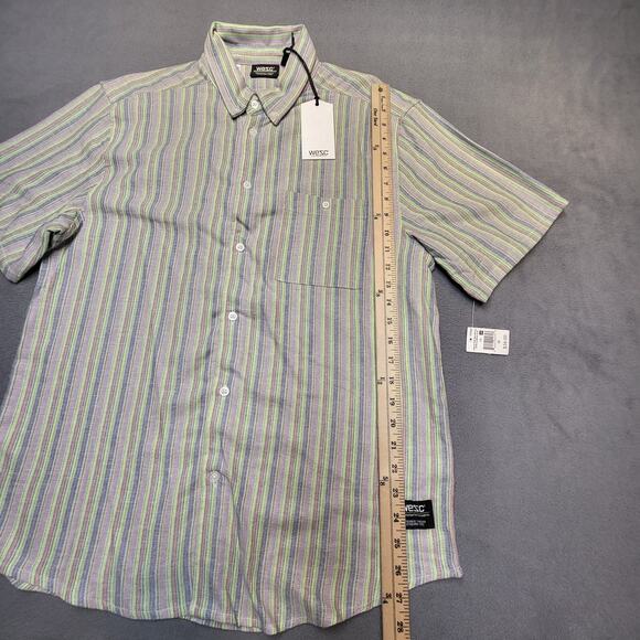 Wezc Linen Blend Shirt Mens M Striped Button Up Short Sleeve - Picture 5 of 8